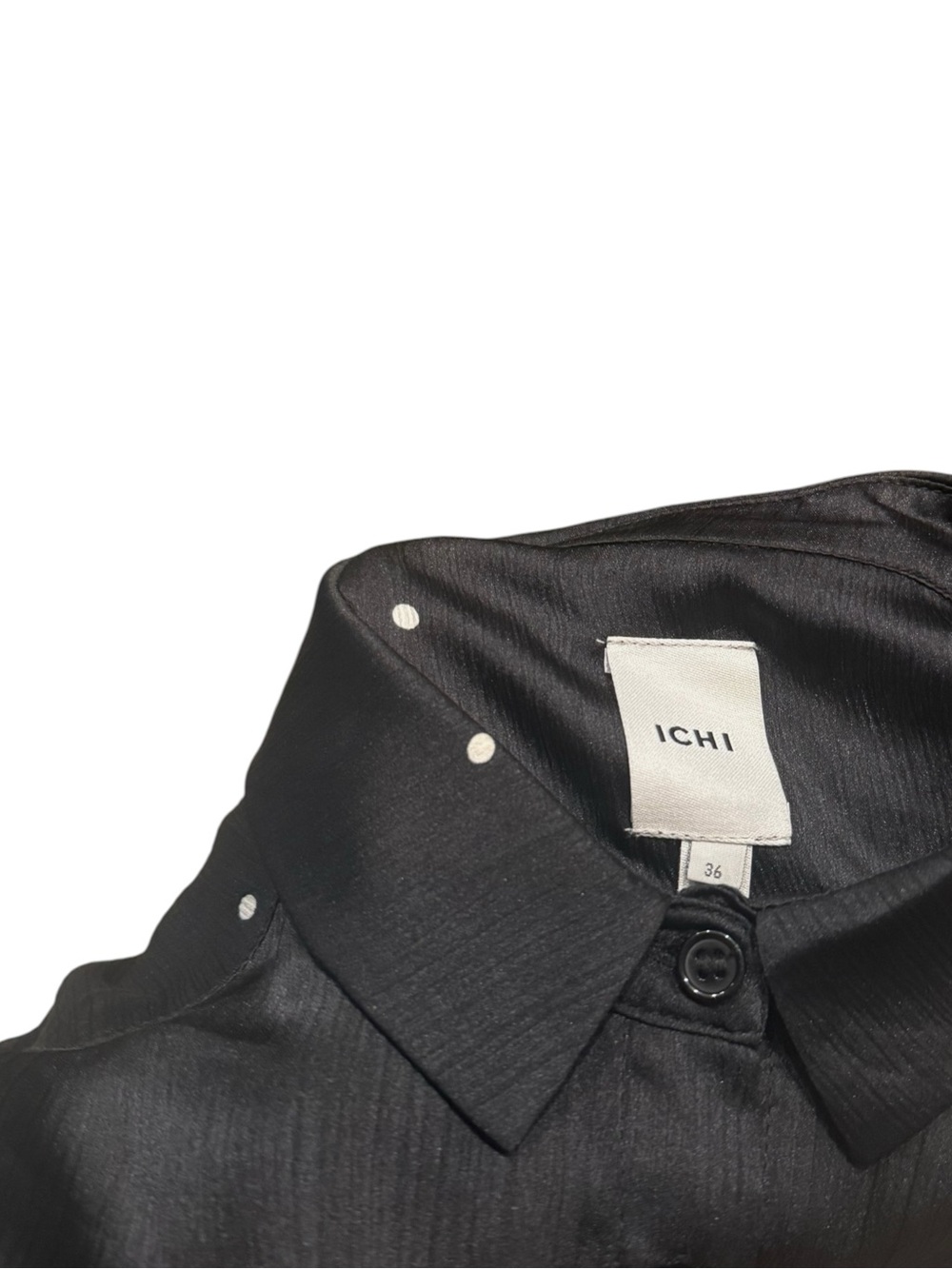 ICHI IHGAIALINE SH Long Sleeve Blouse im Black Satin with Polka Dots Size S - Picture 5 of 6
